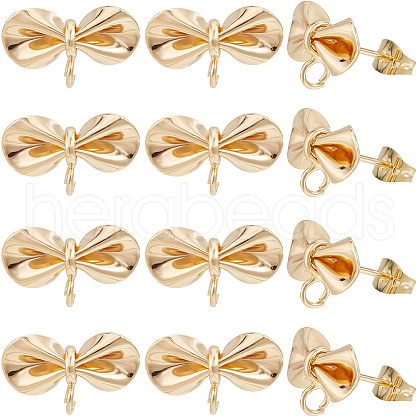 Beebeecraft 12Pcs Bowknot Brass Stud Earring Findings KK-BBC0011-92G-1