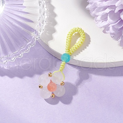 Baking Painted Imitation Jade Glass Woven Clover Pendant Decorations HJEW-JM03148-02-1