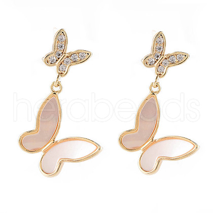 Brass Micro Pave Clear Cubic Zirconia Dangle Stud Earrings EJEW-T007-17G-B-NF-1
