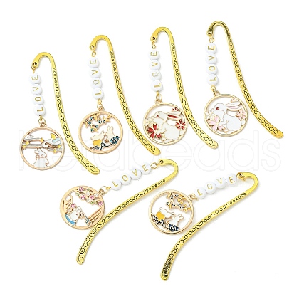 Chinese Style Rabbit Alloy Enamel Pendant Bookmarks AJEW-JK00230-1