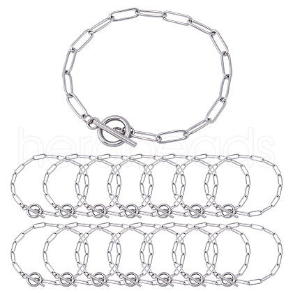 SUNNYCLUE 15Pcs 304 Stainless Steel Paperclip Chain Bracelets Set BJEW-SC0001-23-1