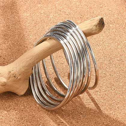 Non-Tarnish Fashion 304 Stainless Steel Buddhist Bangle Sets X-BJEW-L664-022A-P-1