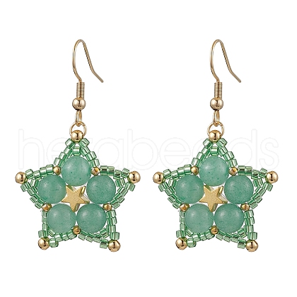 Natural Green Aventurine Dangle Earrings EJEW-JE06238-03-1