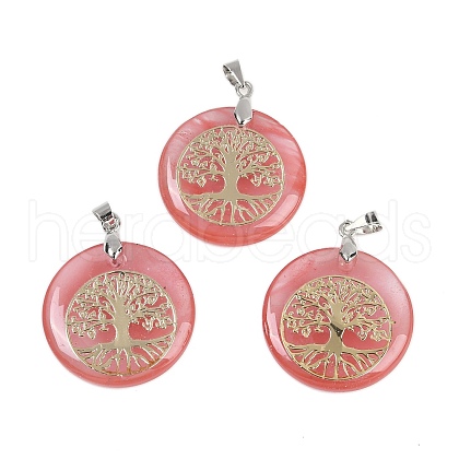 Cherry Quartz Glass Flat Round Pendants G-Q188-01P-05-1