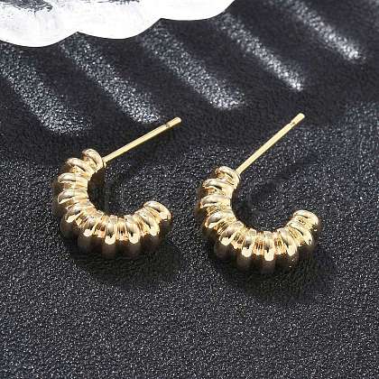 C-Shaped Brass Stud Earrings EJEW-D320-11G-1