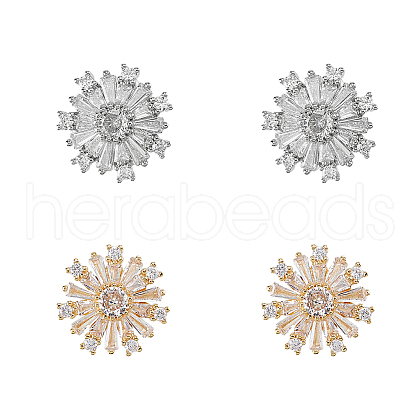 DICOSMETIC 4Pcs 2 Styles Brass & Alloy Micro Pave Clear Cubic Zirconia Shank Buttons DIY-DC0002-66-1
