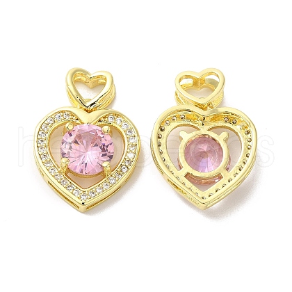 Brass Micro Pave Clear & Pink Cubic Zirconia Pendants KK-E068-VA122-2-1