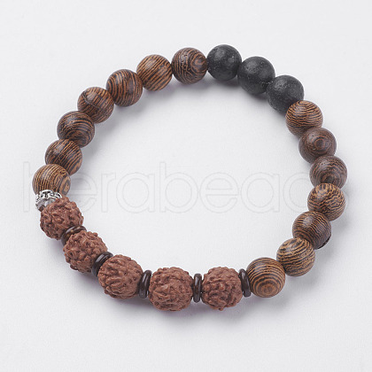 Natural Lava Rock Beads Stretch Bracelets BJEW-E326-03E-1