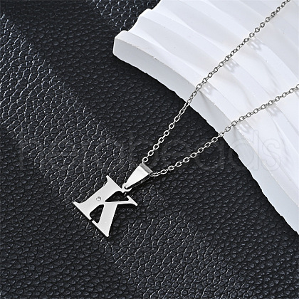 201 Stainless Steel Crystal Rhinestone Initial Pendant Necklaces FS-WG28760-17-1