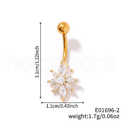 Shiny Sunflower Brass Full Crystal Rhinestone Belly Button Rings AG8892-2-1