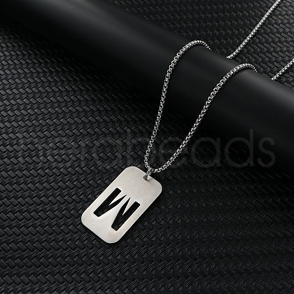 Rectangle with Letter Pattern Hollow Out 201 Stainless Steel Pendant Necklaces FS-WG34D20-26-1