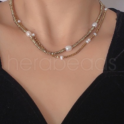 Mother's Day Jewellery Shimmering Natural Freshwater Pearl & Synthetic Non-magnetic Hematite Beaded Necklaces MF6958-1
