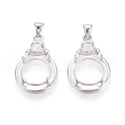925 Sterling Silver Micro Pave Clear Cubic Zirconia Pendants Claw Cabochon Settings STER-N016-48P-1