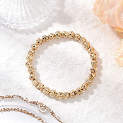 Electroplated Natural Lava Rock Round Beads Stretch Bracelets for Women Men BJEW-JB11982-02-1