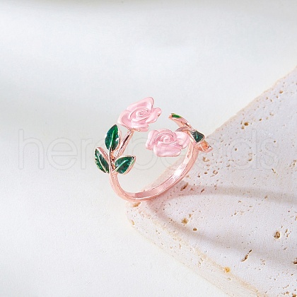 Rose Alloy Enamel Cuff Rings for Women FS-WGBA561-06-1