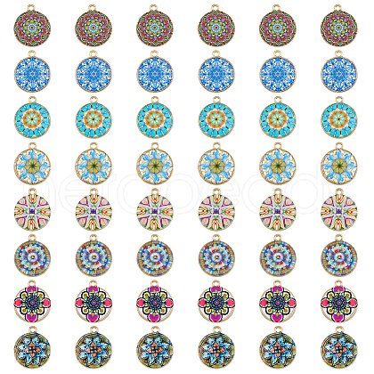 SUPERFINDINGS 48Pcs 8 Styles Printed Alloy Pendants FIND-FH0007-79-1
