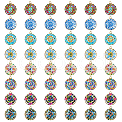 SUPERFINDINGS 48Pcs 8 Styles Printed Alloy Pendants FIND-FH0007-79-1