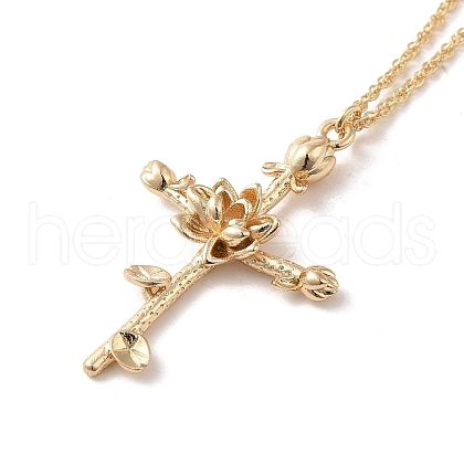 304 Stainless Steel Cross with Flower Pendant Necklaces for Women NJEW-A020-03G-G-1