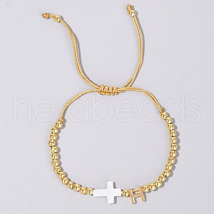 Brass Round Bead Braided Bead Bracelets VB3830-8-1
