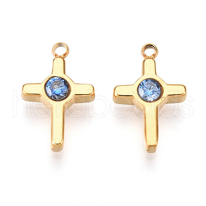 Ion Plating(IP) 304 Stainless Steel Micro Pave Cubic Zirconia Charms STAS-N110-01F-G-1