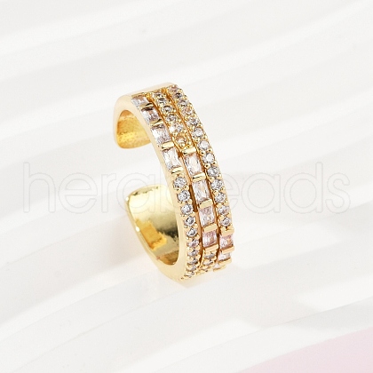 Brass Micro Pave Cubic Zirconia Cuff Rings for Women RJEW-F182-04G-1