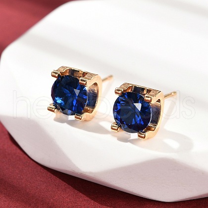 Square Brass Micro Pave Cubic Zirconin Stud Earrings EJEW-D318-03KCG-C-1