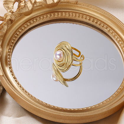 Flat Round 304 Stainless Steel with Plastic Pearl Cuff Rings FS-WGC8F05-02-1