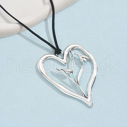 Birth Flower Heart Zinc Alloy Pendant Black Faux Suede Cord Necklaces for Women FS-WGA5BEC-01-1