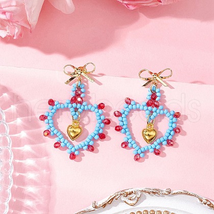 Glass Seed Beads Dangle Stud Earrings EJEW-MZ00396-04-1