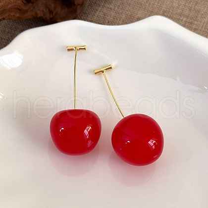 Cherry Zinc Alloy Resin Dangle Stud Earrings XZ7798-7-1