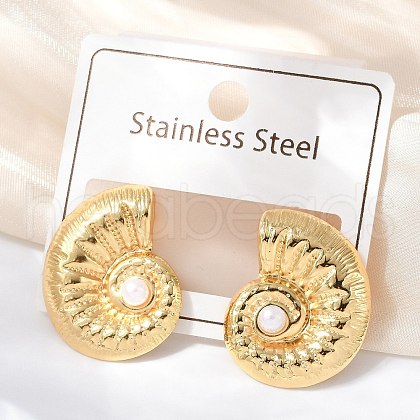 304 Stainless Steel ABS Plastic Pearl Stud Earrings STAS-D368-01A-G-1