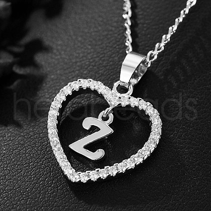 Brass Micro Pave Clear Cubic Zirconia Hollow Heart with Initial Pendant Necklaces WG4069A-26-1