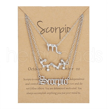 3Pcs 3 Styles Alloy Crystal Rhinestone Constellation Pendant Necklaces Sets WGEBB06-16-1