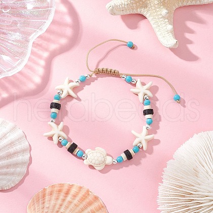 Synthetic Turquoise Beads Braided Bracelets for Men Women BJEW-JB11993-01-1