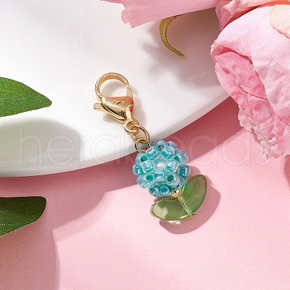 Flower Glass Seed Beads Beaded Pendant Decorations HJEW-MZ00195-06-1