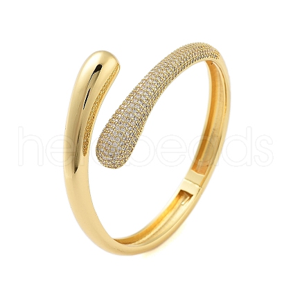 Rack Plating Brass Micro Pave Clear Cubic Zirconia Open Cuff Bangles for Women BJEW-B109-03G-1