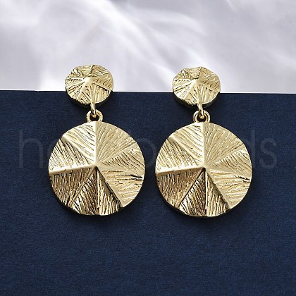 Flat Round Brass Dangle Stud Earrings EJEW-R025-25G-1