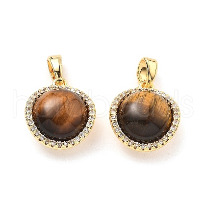 Brass Tiger Eye Round Ball Pendants KK-B129-12G-1