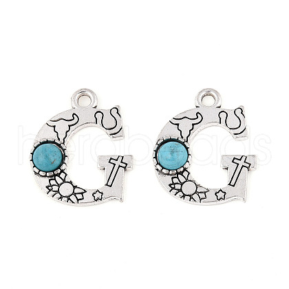 Synthetic Turquoise & Alloy Pendants PALLOY-H146-01AS-G-1