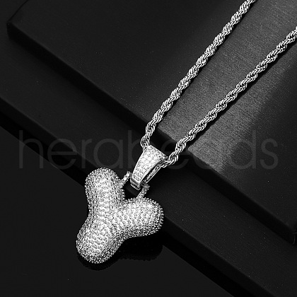 Brass Micro Pave Clear Cubic Zirconia Chunky Initial Pendant Necklaces WG24EA8-25-1