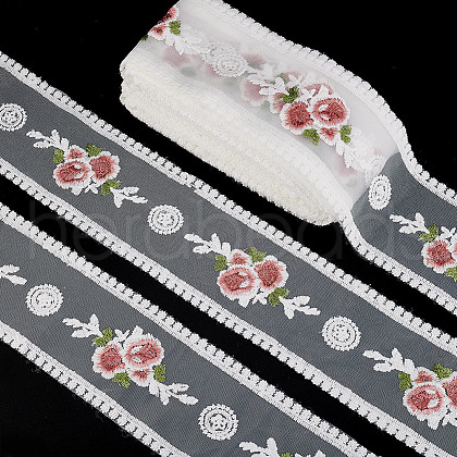 AHADERMAKER 15 Yards Polyester Embroidery Flower Mesh Ribbon SRIB-GA0001-11A-1
