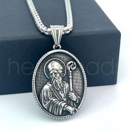 Ancient Greek Stainless Steel Religion Embossed Saint Pendant Punk Hip-hop Necklaces HV5728-8-1