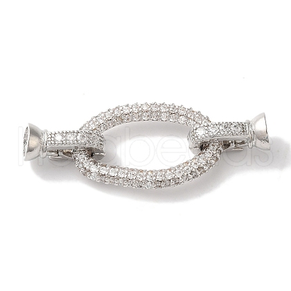Oval Rack Plating Brass Micro Pave Clear Cubic Zirconia Fold Over Clasps KK-A225-14P-1