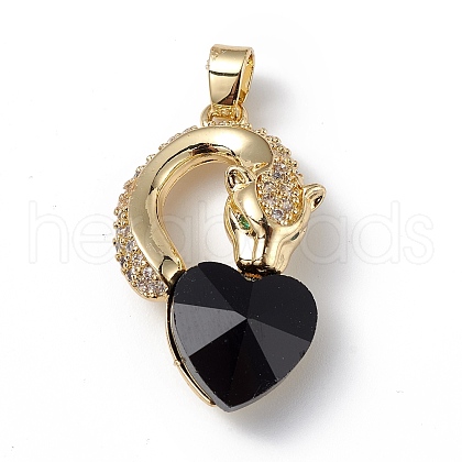 Real 18K Gold Plated Rack Plating Brass Micro Pave Clear Cubic Zirconia Pendants KK-C015-12G-10-1