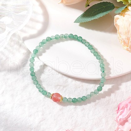 Natural Green Aventurine & Cherry Quartz Glass Round Beaded Stretch Bracelets for Women BJEW-JB11927-02-1