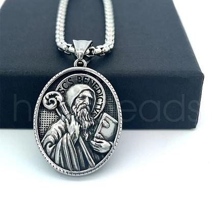 Ancient Greek Stainless Steel Religion Embossed Saint Pendant Punk Hip-hop Necklaces HV5728-9-1