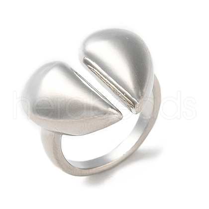 Rack Plating Heart Brass Open Cuff Ring for Women RJEW-A037-01P-1