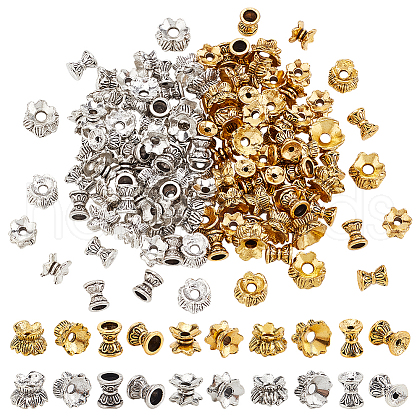   120Pcs 10 Styles Tibetan Style Alloy Bead Caps FIND-PH0020-93-1