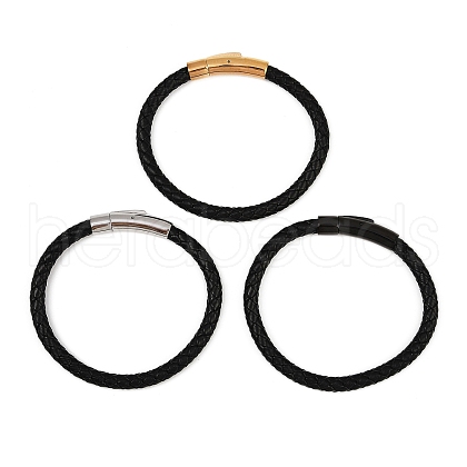 Leather Braided Cord Bracelet with 304 Stainless Steel Clasp for Men Women BJEW-C021-15-1