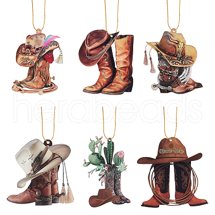 AHADERMAKER 6 Sets 6 Styles Acrylic Cowboy Boot Car Hanging Decoration HJEW-GA0001-51-1